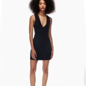 Aritzia Babaton Sculpt Knit Black Deep V Dress Small
